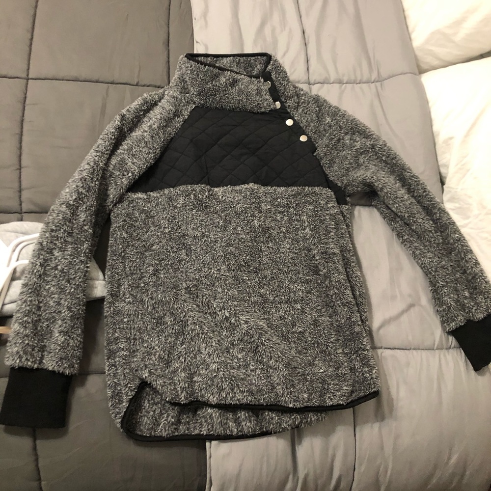 button up color block Sherpa fleece